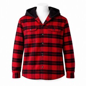 Size S Roots Men’s Buffalo Plaid Hooded Shacket Snap Shirt Jacket Coat